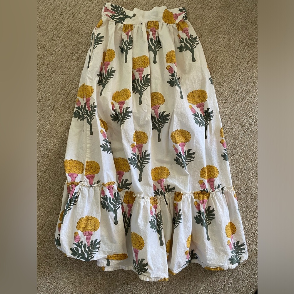 MAREA Yellow and Pink Floral Midi Skirt